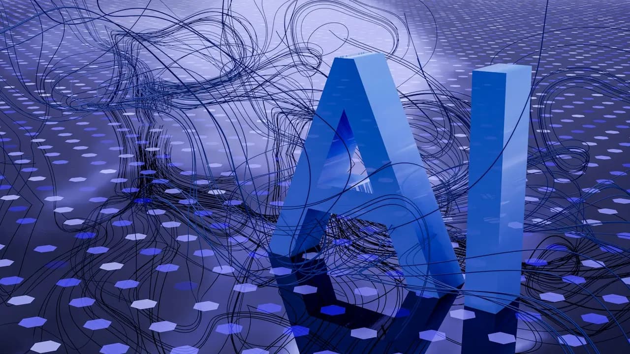 Illustration abstraite représentant un réseau d'agents IA interconnectés